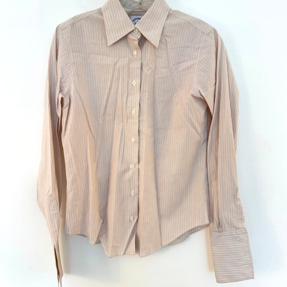 Brooks Brothers Womens Pink Stripe Dress Shirt Size 4 Button Front Career Office